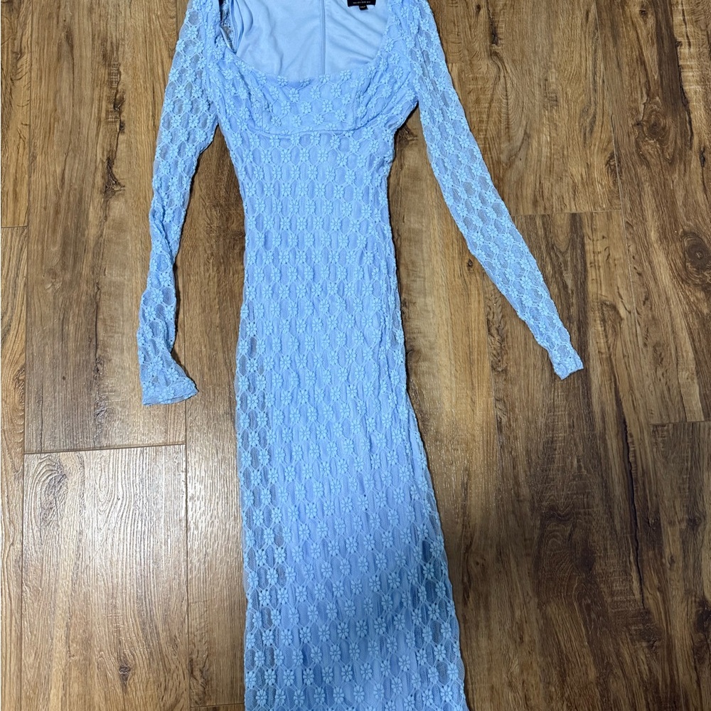 Bardot Light Blue Long Sleeve Lace Dress